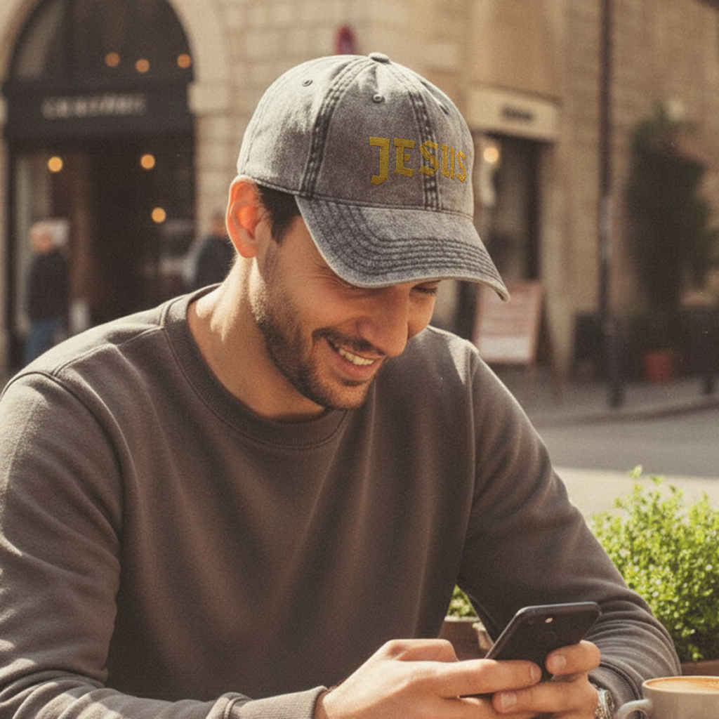 Embroidered 'JESUS' Vintage Cotton Cap Distressed