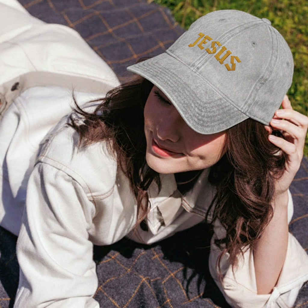 Embroidered 'JESUS' Vintage Cotton Cap Distressed