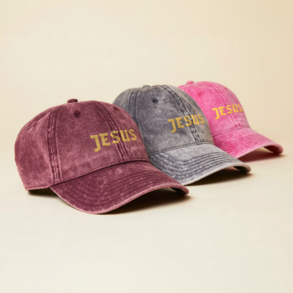 Embroidered 'JESUS' Vintage Cotton Cap Distressed