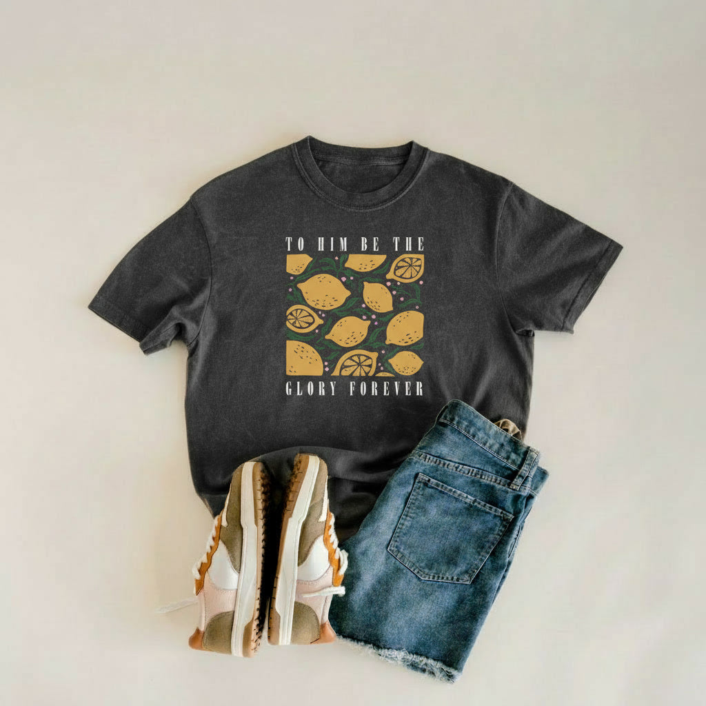 To Him Be the Glory Forever - mineral-wash tee