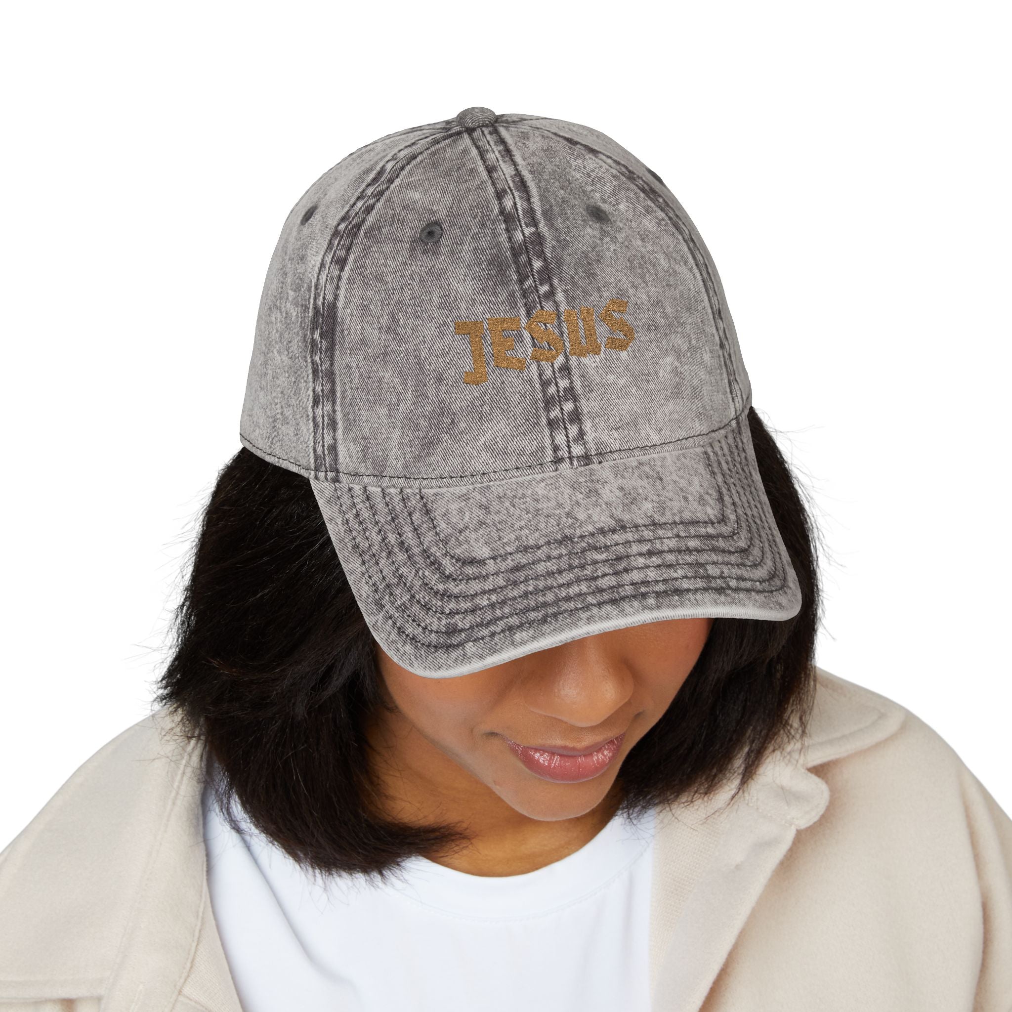 Embroidered 'JESUS' Vintage Cotton Cap Distressed